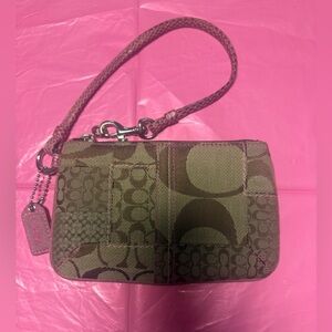 Vintage Coach Signature Wristlet Silver Hardware with Pink stitching